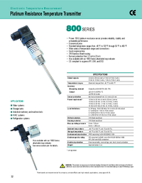 Thumbnail of document Data Sheet - 800 Series Platinum Resistance Temperature Transmitters
